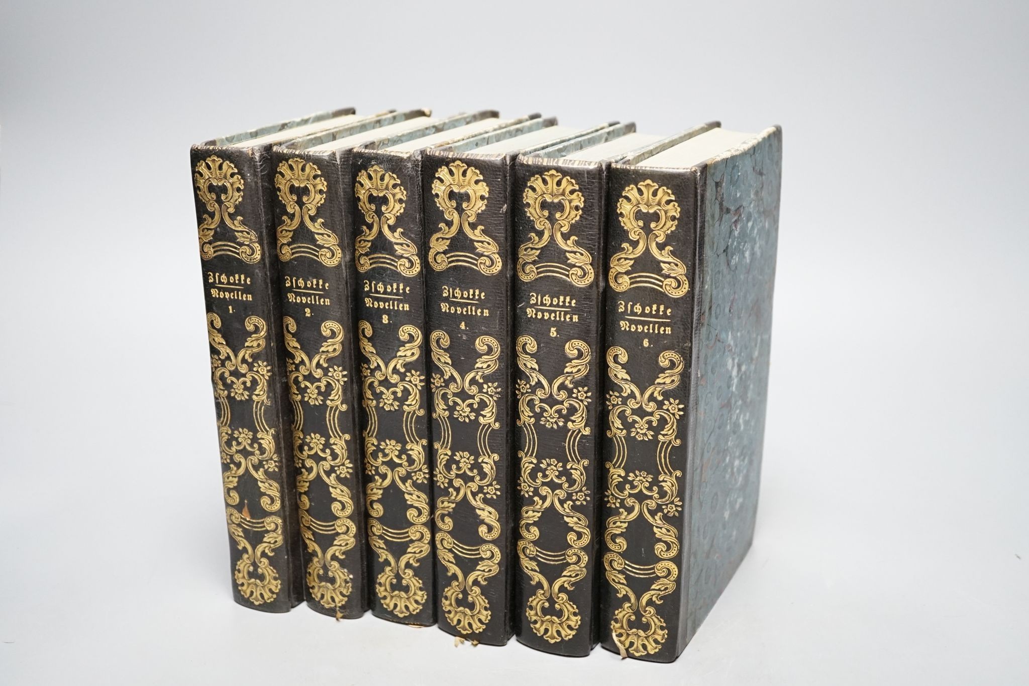 Zschokke, Heinrich - Augsgewahlte Novellen Und Dichtungen, 6 vols., engraved portrait frontis (vol.4); contemp. Oxford blue half calf and marbled boards, gilt spines, marbled e/ps. Aarau, 1841